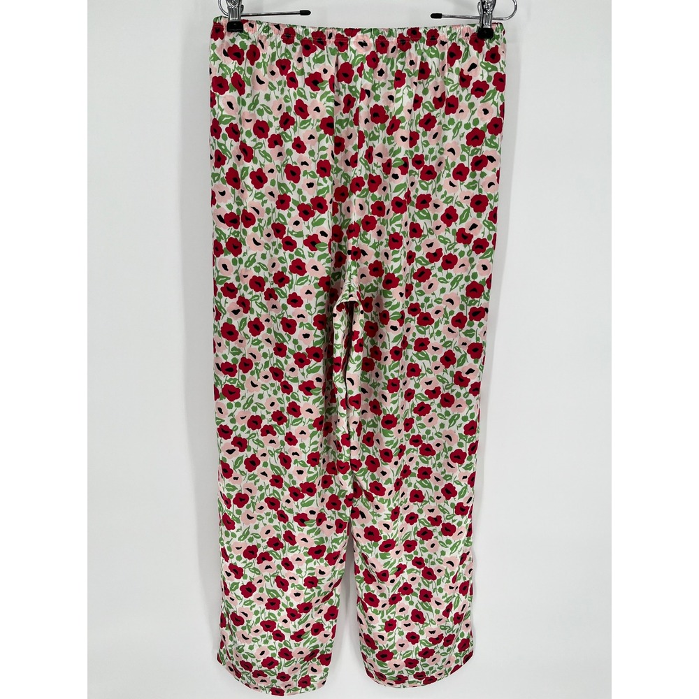CABERNET Pajama Set Womens M Pink Floral Satin Short Sleeve Button Up Pants - Picture 5 of 16